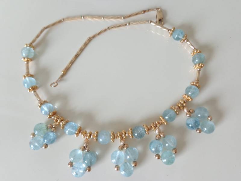 Neue Natürliche Aquamarin 12K Gold Gefüllt 8 Mm Runde Steine Handgemachte Halskette 16 "' Lang Neue Natürliche Aquamarin 12K Gold Gefüllt 8 Mm Runde Steine Handgemachte Halskette 16 "' Lang von gemsjewelssuperb
