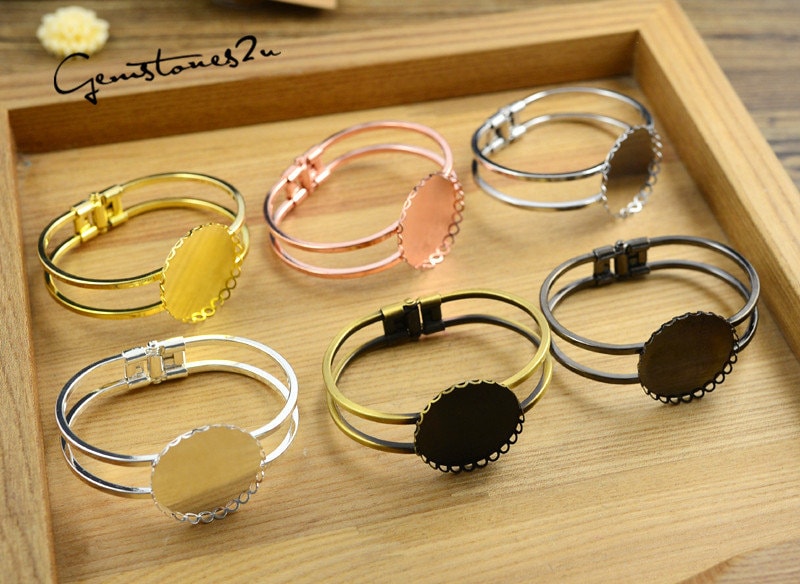 3 Stück Messing Armband, Armband Versorgung, Blank Manschette, Lünette Armreif, 25 Mm/30 Spitze Runde Einstellung - 6 Farben 3 Stück Messing Armband, Armband Versorgung, Blank Manschette, Lünette Armreif, 25 Mm/30 Spitze Runde Einstellung - 6 Farben von gemstones2u
