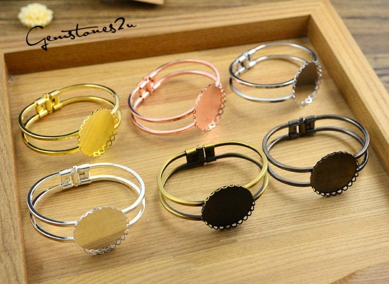 3 Stück Messing Armband, Armband Versorgung, Blank Manschette, Lünette Armreif, 25 Mm/30 Spitze Runde Einstellung - 6 Farben 3 Stück Messing Armband, Armband Versorgung, Blank Manschette, Lünette Armreif, 25 Mm/30 Spitze Runde Einstellung - 6 Farben von gemstones2u