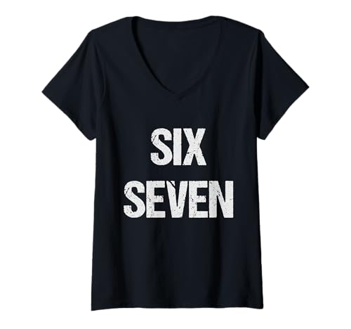 Damen klassisches Vintage-Six Seven T-Shirt mit V-Ausschnitt Damen klassisches Vintage-Six Seven T-Shirt mit V-Ausschnitt von gen alpha memes slang six seven