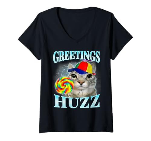 Damen grüße huzz lustig gen z gen alpha slang meme T-Shirt mit V-Ausschnitt von gen z brainrot memes christmas gen alpha