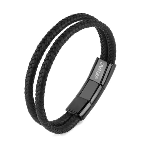 genac Doppeltes Armband für Herren aus hochwertigem geflochtenem Echtleder in Braun und Blau mit abnehmbarem Magnetverschluss aus Edelstahl zum einfachen Einstellen der Länge., 17 cm, Edelstahl Leder genac Doppeltes Armband für Herren aus hochwertigem geflochtenem Echtleder in Braun und Blau mit abnehmbarem Magnetverschluss aus Edelstahl zum einfachen Einstellen der Länge., 17 cm, Edelstahl Leder von genac