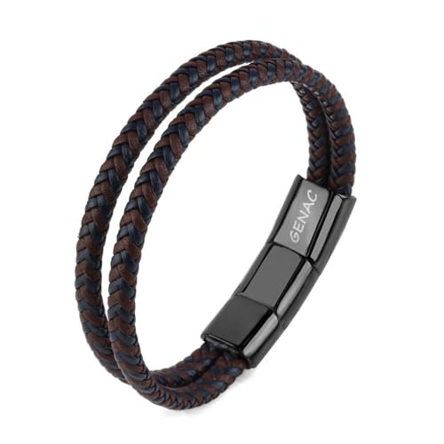 genac Herren-Armband aus geflochtenem Echtleder in Braun und Blau mit abnehmbarem Magnetverschluss aus Edelstahl zum einfachen Einstellen der Länge., 18 cm, Edelstahl Leder genac Herren-Armband aus geflochtenem Echtleder in Braun und Blau mit abnehmbarem Magnetverschluss aus Edelstahl zum einfachen Einstellen der Länge., 18 cm, Edelstahl Leder von genac