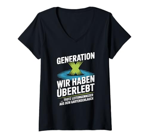 Damen Gen X Wir haben überlebt Retro T-Shirt mit V-Ausschnitt Damen Gen X Wir haben überlebt Retro T-Shirt mit V-Ausschnitt von generation retro fun design