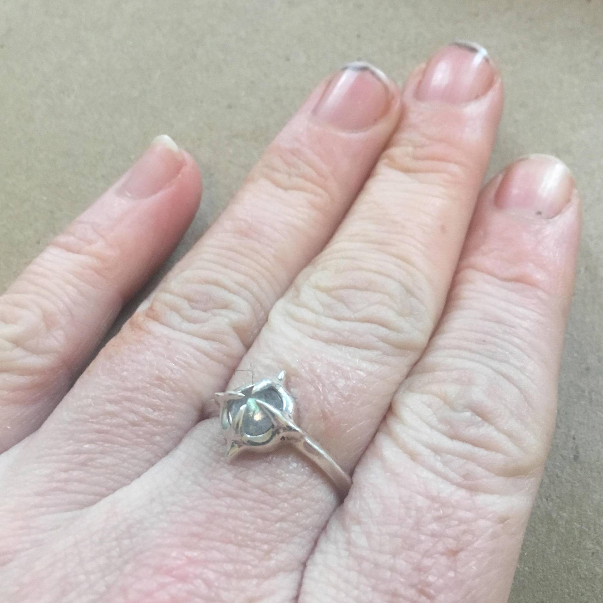 Labradorit Silber Spike Ring Rose Cut Edelstein Größe 7 von generationpunk