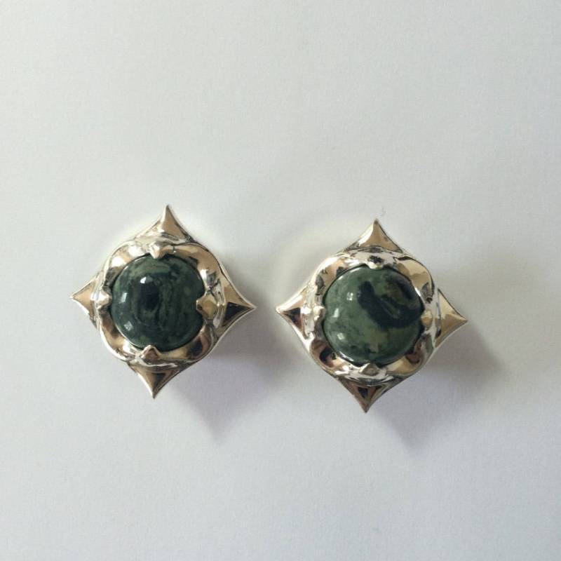 sterling Silber 9/16 "14 Mm Grün Pirhana Jaspis Spike Double Flared Plugs von generationpunk