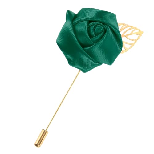1er-Pack Blumen-Anstecknadeln für Herren, goldene Blattrose, Boutonnieres, Bräutigam-Anstecknadeln für Hochzeit/Tanz/Party, Herren-Anstecknadeln für Anzüge, Satin-Blumen-Corsage [Dunkelgrün] von generic
