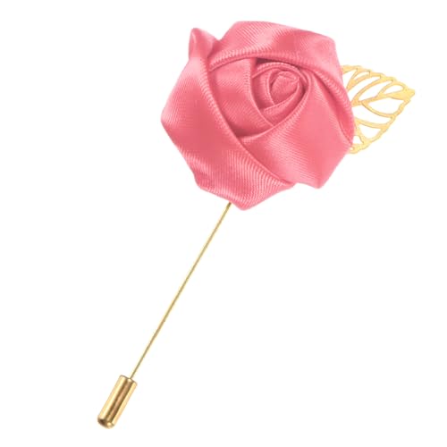 1er-Pack Blumen-Anstecknadeln für Herren, goldene Blattrose, Boutonnieres, Bräutigam-Anstecknadeln für Hochzeit/Tanz/Party, Herren-Anstecknadeln für Anzüge, Satin-Blumen-Corsage [Dunkelrosa] von generic