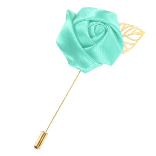 1er-Pack Blumen-Anstecknadeln für Herren, goldene Blattrose, Boutonnieres, Bräutigam-Anstecknadeln für Hochzeit/Tanz/Party, Herren-Anstecknadeln für Anzüge, Satin-Blumen-Corsage [Hellgrün] von generic