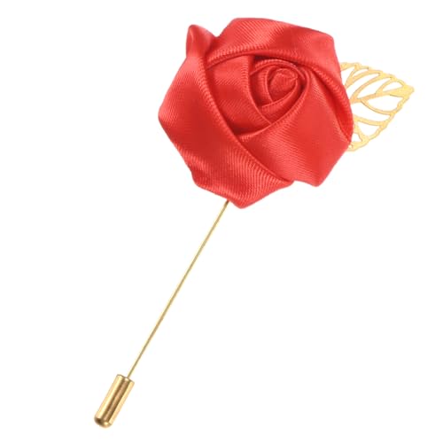1er-Pack Blumen-Anstecknadeln für Herren, goldene Blattrose, Boutonnieres, Bräutigam-Anstecknadeln für Hochzeit/Tanz/Party, Herren-Anstecknadeln für Anzüge, Satin-Blumen-Corsage [Rot] von generic