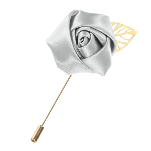 1er-Pack Blumen-Anstecknadeln für Männer, goldene Blattrose-Anstecknadeln für den Bräutigam, Anstecknadeln für Hochzeit/Tanz/Party, Herren-Anstecknadeln für Anzüge, Satin-Blumen-Corsage [Silbergrau] von generic
