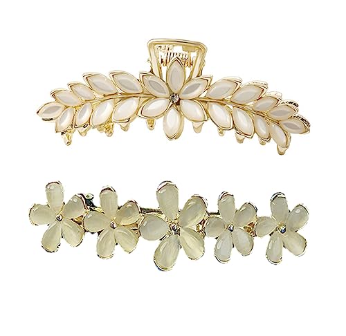 2 Stück Blumen-Haarspangen, ausgefallene Blumen-Haarspangen für langes Haar, Haarspangen mit Kristallen, Accessoires für Frauen und Mädchen (06 – Gold) von generic