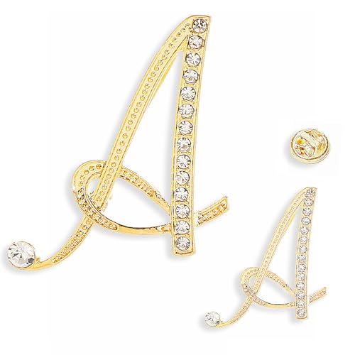 26 Broschennadeln mit Buchstaben-Anfangsbuchstaben, goldene Broschennadeln mit klarem Kristall und Strasssteinen, für den Strumpf als Geschenk, 2 Größen/Paket von generic