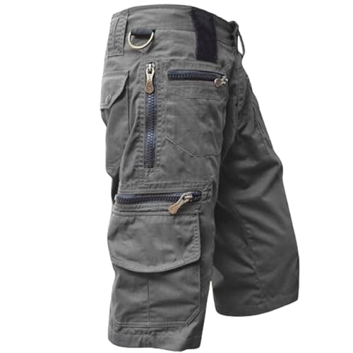 3/4 Hose Herren Cargo Shorts Männer Bermuda Shorts Multi Taschen Sommer Kurze Hose Baumwolle Arbeitshose Gummibund Lässig Leichte Sporthose Arbeitshosen Männer Kurz Wanderhose Trekkinghose von generic