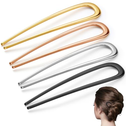 4 Stück große französische Haarstyling-Nadeln für langes Haar, 14 cm lange U-förmige Haarklammern aus Metall, geeignet für Hochsteckfrisuren von Frauen mit Dutt, 4 Farben von generic