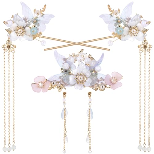5 Stück Haarnadel mit Glockenblumen-Quasten, Kristall-Strass-Perlen-Haarspangen, Kopfschmuck, Retro-Blume, chinesischer Hanfu, Hochzeit, Braut, Haarschmuck, Schmuck von generic