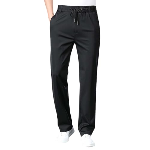Anzughose Herren Schwarz Stretch Business Casual Hosen, lockere, gerade Stretchhose, Sommer, leger, atmungsaktiv, solide Spleißtasche, Strand, Bodybuilding-Hose, Anzughose für Herren von generic