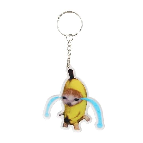 Banana Cat Happy Cat Cute Funny Key Pendant Key Chain, Novelty Crying Banana Cat Keychain, Banana Pendant for Women Men von generic