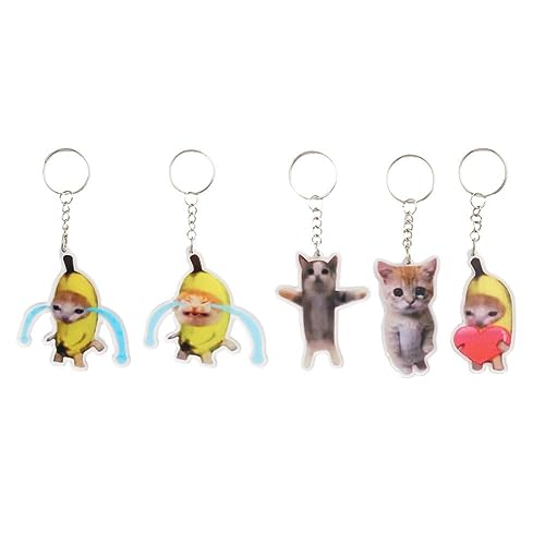 Banana Cat Happy Cat Cute Funny Key Pendant Key Chain, Novelty Crying Banana Cat Keychain, Banana Pendant for Women Men von generic