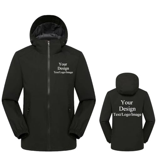 Benutzerdefinierte Logo Winddichte Jacke Personalisierte Text/Bild Mantel Outdoor Bergsteigen Mode Wasserdicht Hoodie Männer Frauen Black,M von generic