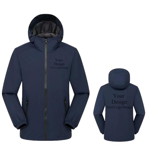 Benutzerdefinierte Logo Winddichte Jacke Personalisierte Text/Bild Mantel Outdoor Bergsteigen Mode Wasserdicht Hoodie Männer Frauen Navy,XL von generic