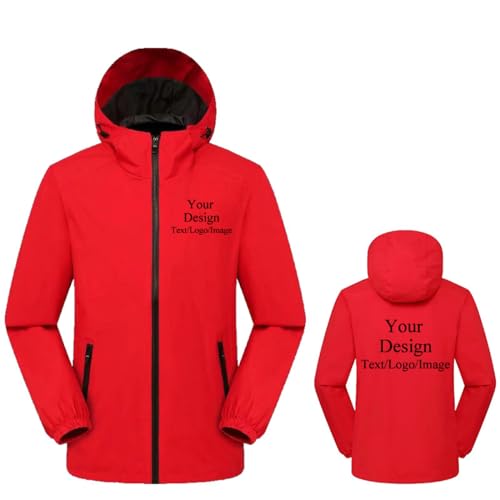Benutzerdefinierte Logo Winddichte Jacke Personalisierte Text/Bild Mantel Outdoor Bergsteigen Mode Wasserdicht Hoodie Männer Frauen Red,S von generic