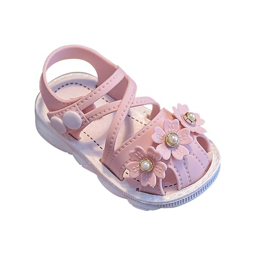 Blau Kleinkind Mädchen Sandalen mit Perlen und Blumen, rutschfeste Lauflernschuhe mit weicher Unterseite und Schnalle Sandalen Damen (Pink, 21 Infant) von generic