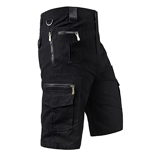 Cargo Shorts Männer Chino Hose Herren Kurz Sommer Cargoshorts Stretch mit Mehreren Taschen Funktionsshorts Knielang mit Reißverschlusstasche Solide Farbe Kniehose Kurze Hosen Regular Fit von generic