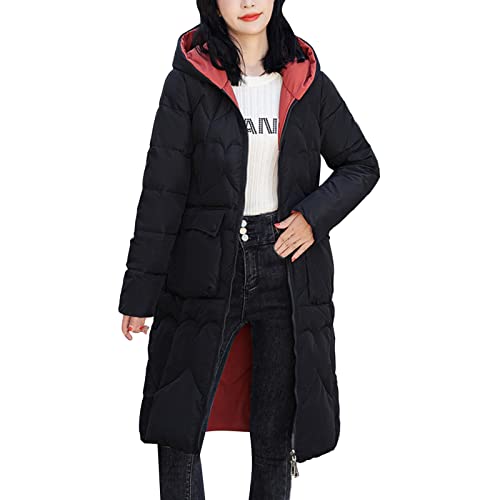 Damen Daunenjacken Lang Locker Leicht Steppjacke Oversize Verdicken Warm PufferJacke Reißverschluss mit Kapuze Solid Winterjacke Frauen Schwarz Outdoor Daunenmantel Übergangsjacke Püffer (02-Black, M) von generic