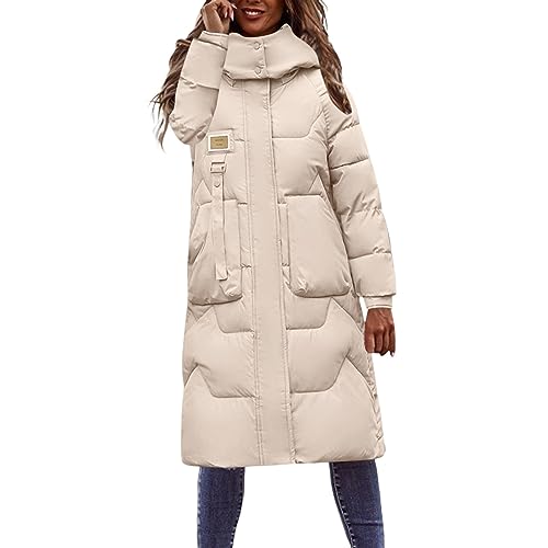 Damen Daunenjacken Lang Locker Leicht Steppjacke Oversize Verdicken Warm PufferJacke Reißverschluss mit Kapuze Solid Winterjacke Frauen Schwarz Outdoor Daunenmantel Übergangsjacke Püffer (06-Khaki, S) von generic