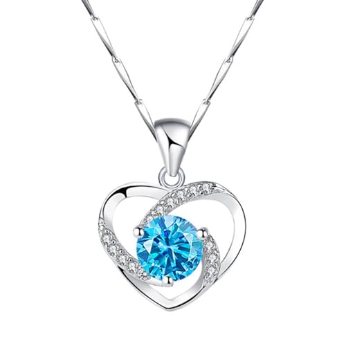 Damen Halskette 925 Silber,Herz AnhäNger Bußgeld romantisch,Perfekt Geschenk Frau Freundin Mama Valentinstag Party Geburtstag Hochzeitstag (Color : Blue) von generic