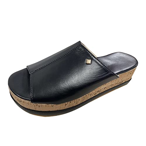 Damen Pantoletten mit Absatz Atmungsaktive Plateau Sandalen mit Kork-Fußbett Schlappen Frauen Slipper Keilabsatz Schuhe Keilsandalen für Damen Sandalen Damen Mit Absatz von generic