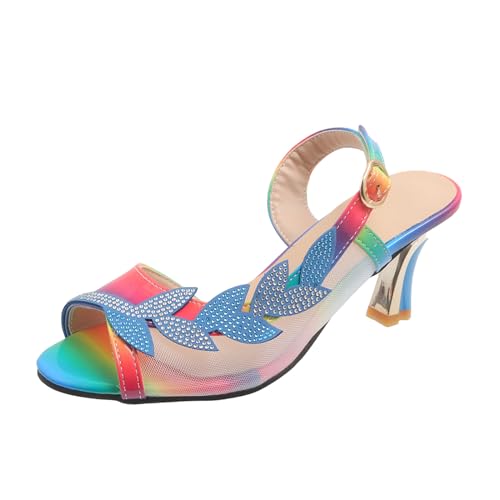 Damen Sandalen mit Absatz Strandschuhe Damen Atmungsaktiv Open Toe Freizeit Sommerschuhe Elegante Bunt Abend Party Braut Schuhe Schöne Sandal mit Verstellbarer Schnalle Mottoparty von generic