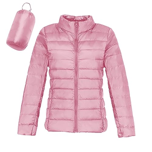 Daunenjacke,Warme, leichte Damenjacke, kapuzenloser, winddichter Wintermantel mit recycelter Isolierung, schmaler, kurzer Wintermantel mit Kapuze, warmer weißer Outdoor Jacken Für Damen (Pink, XL) von generic