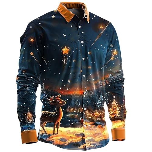 Deals of The Day Weihnachtshemd Herren Lustig Weihnachtspullover Herren Lustig Weihnachts Pullover Funky Hemden 3D Druck Xmas Weihnachtshemden Langarm Slim Fit Christmas Shirt Männer Weihnachtsoutfit von generic