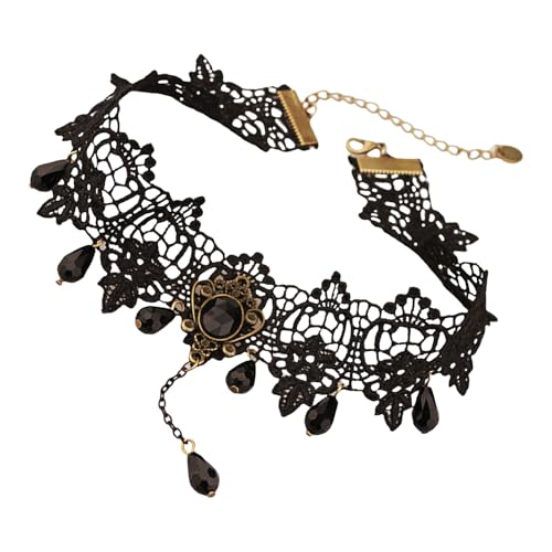 Elegante Spitzen-Choker-Halskette für Damen, Punk-Stil, Choker mit Kristalldekoren für Halloween und Cosplay von generic