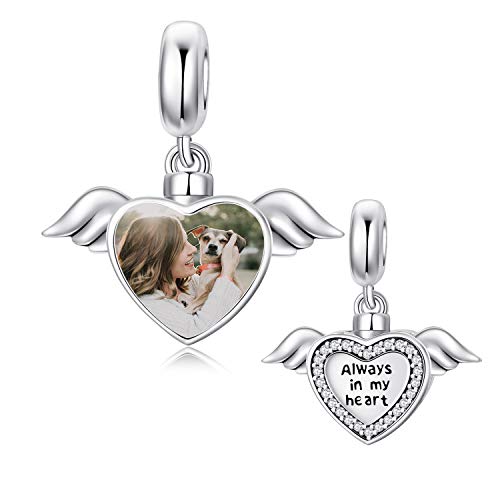 Engelsflügel Herz Urn Charm Silber 925 Feuerbestattung Andenken Urne Bead Charm für Asche Fit Armband Halskette Geschenk für Damen Mädchen von generic
