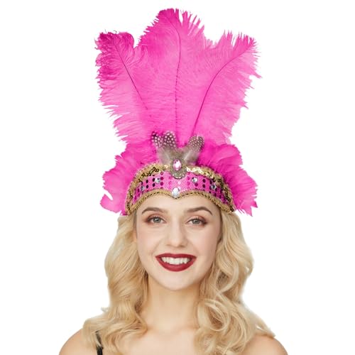 Feder Haarschmuck Damen Bunt Federn Haarreif Kostüm Party Stirnband Karneval Kopfschmuck Elegante Kopfbedeckung Mode Stirnbänder Haarspangen Haardeko (Hot Pink, One Size) von generic