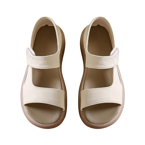 Flache Sandalen Damen Bequem Plateau Sommerschuhe Leicht Outdoorsandale Weiche Sohle Sandaletten mit Leder-Laufsohle Atmungsaktiv Peep Toe Trekkingsandalen Mode Orthopädische Sandalen von generic