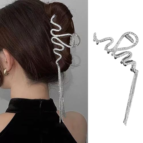 Haarklammern für Damen – Haarklammern mit Strass- und Silberquaste, rutschfeste französische Haarspangen für dickes Haar von generic