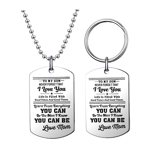 Halskette Herren, Schlüsselanhänger für den Sohn Auto Dekoration Jewelry Set Titanstahl Anhänger anahtarlık Key Holder Key fob Schlüsselanhänger mit Buchstaben Halskette Silver von generic
