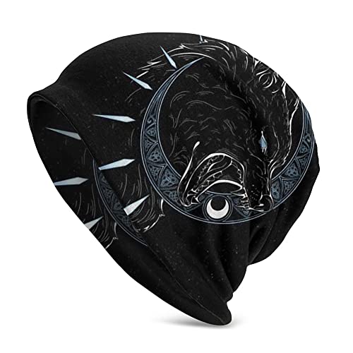 Halskette Herren, Viking Celtic Wolf Tattoo Beanie-Mütze for, Nordischer Mythos Odin Fenrir 3D Gedruckte Dünne Mütze Slouchy Cap, Outdoor Adult Fashion Vintage Double Layer Protection Headwraps von generic