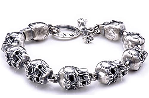 Herren-Armband 925 Sterling Silber Armband Totenkopf Retro Rock Hip Hop Armband Punk Silber Armband Schmuck von generic