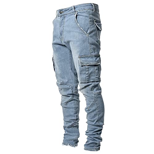 Herren Authentic Regular Jeans Herrenjeans mit Knopf und Reißverschluss Herren Straight Leg Jeanshose Herren Cargo Jeans Hose Elastische Taille mit Kordelzug und Taschen von generic