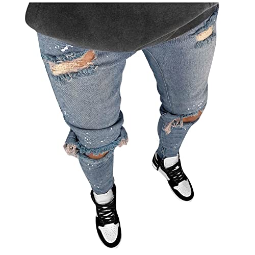 Herren Jeans Ripped Distressed Denim Hose mit Taschen Vintage Used Look Destroyed Hohl Löchern Jeanshosen Motorrad-Jeans Motorrad Hose Bequme Freizeite Hose Biker Stretch Regular Slim Fit von generic