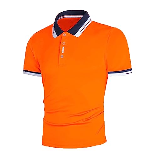 Herren Poloshirt Modisches Slim Fit Knopf Kurzarm T-Shirt Freizeit, Business Shirts für Herren (Orange, XL) von generic