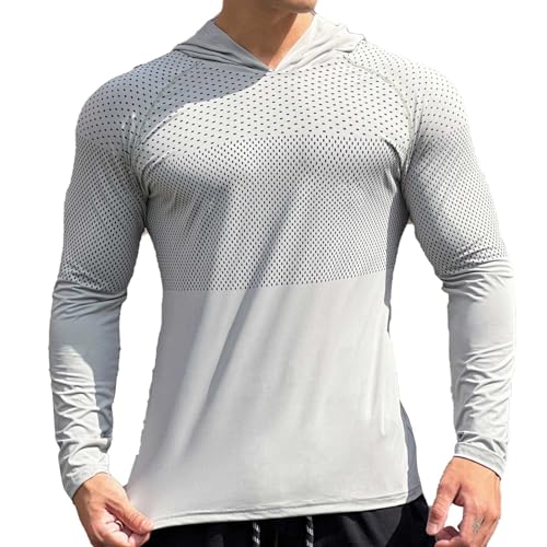 Herren UV Shirt UPF 50+ Sonnenschutz Langarmshirt mit Kapuze Daumenloch Schnelltrocknend Funktionsshirt für Angeln Wandern Herren Kapuzenpullover Hoodie Langarm Shirts Sportshirt von generic