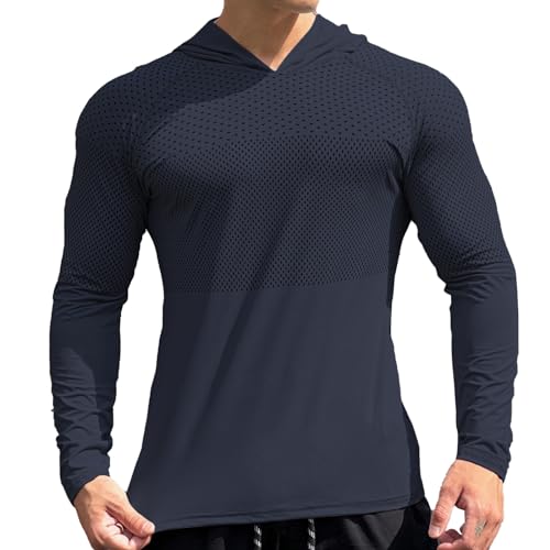 Herren UV Shirt UPF 50+ Sonnenschutz Langarmshirt mit Kapuze Daumenloch Schnelltrocknend Funktionsshirt für Angeln Wandern Herren Kapuzenpullover Hoodie Langarm Shirts Sportshirt von generic