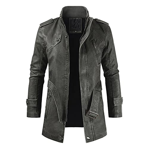 Herren Winterjacke Mäntel Lässige Lederjacke Reißverschluss Langarm Stehkragen Jacke Mode Trenchcoat Herren Softshelljacke Winter (Black, XXXL) von generic