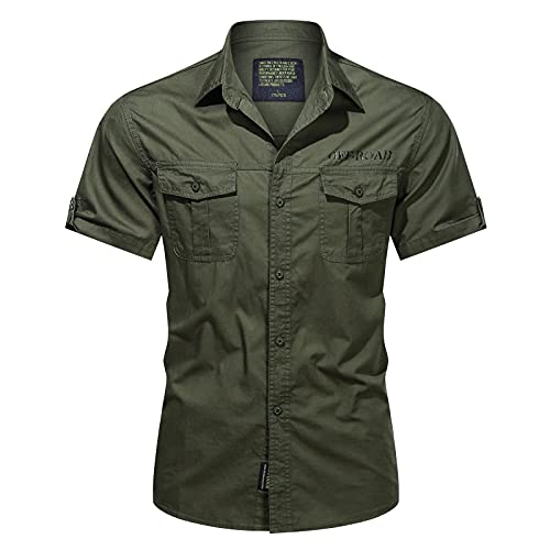 Herrenhemd Work Utility L-4Xl：Arbeitsshirts Herren Bequemer Vintage Shirt Atmungsaktive Jagdhemd Plus Size Oberteil Loer Kurzarmshirt Mit Doppeltasche Denim Shirt Lässigem Freizeithemd Slim Fit von generic